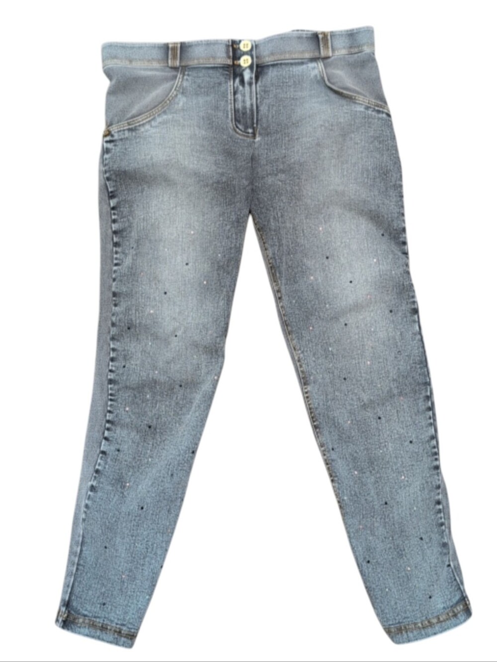 Freddy WR.UP Snug Low Rise Skinny Shaping Denim Effect Pants Gray 8 With Bling